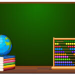 Blackboard and other school items illustration